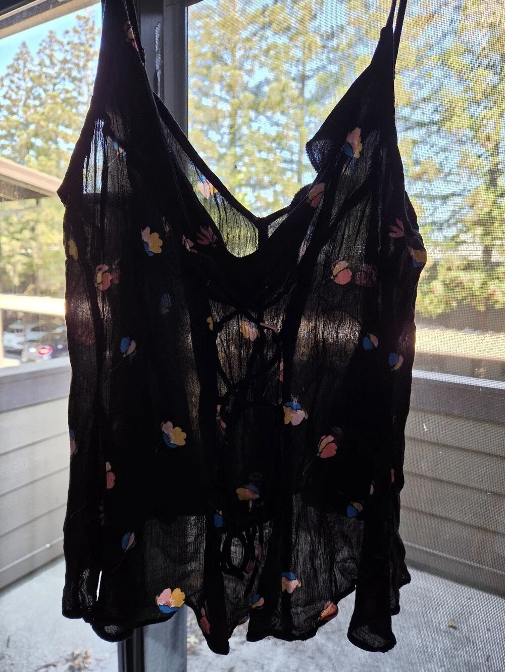 Free People Cami Top XL Black Floral Lace-Up